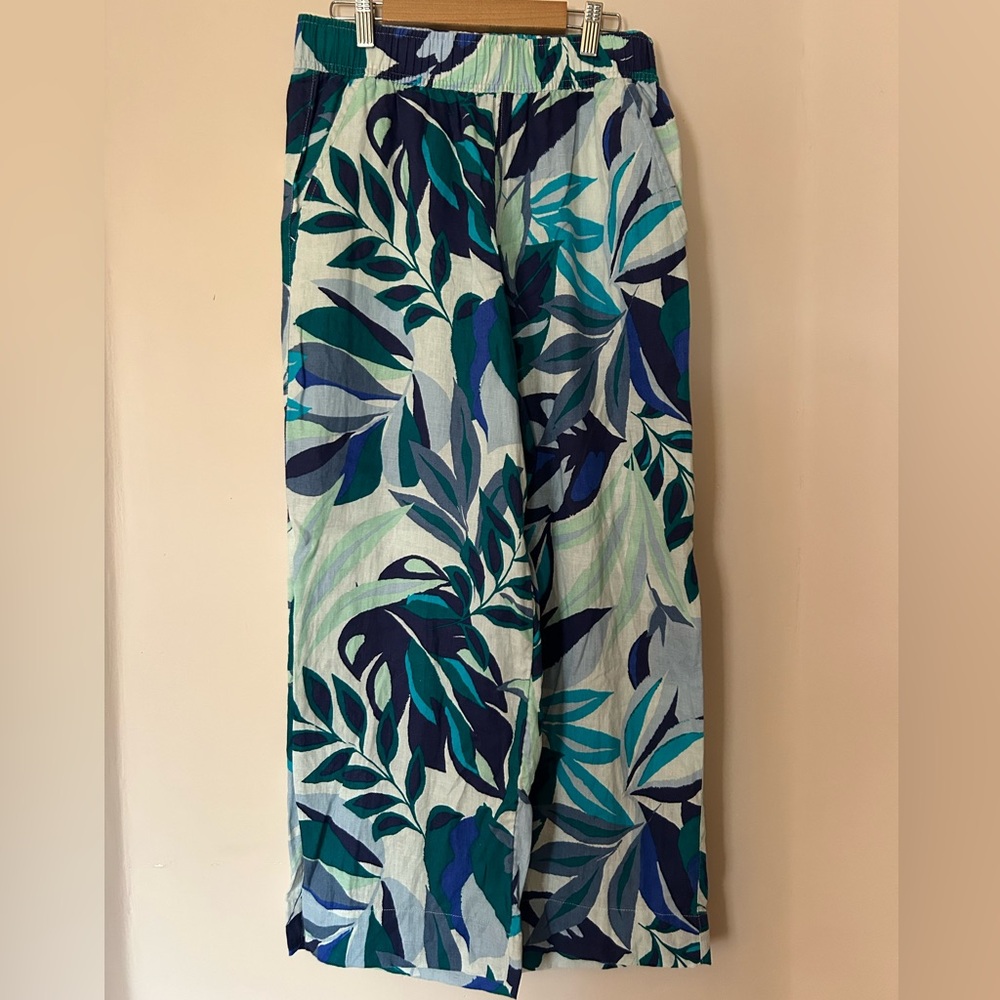 C&C California Linen Pants with Blue and Green Leaf Print